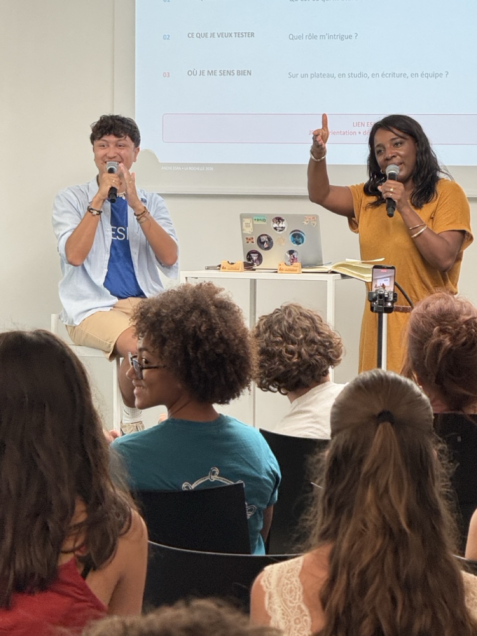Patience Priso, Productrice directrice du programme ESRA Talents et Sohan Pascaud étudiant 3e année à l'ESRA